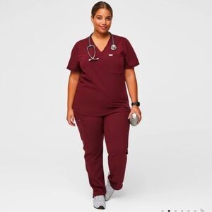 FIGS Medical Scrub Set Zamora Jogger & Catarina Top Women’s Burgundy SZ XL Large